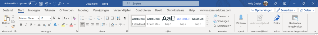 het lint in Microsoft Word